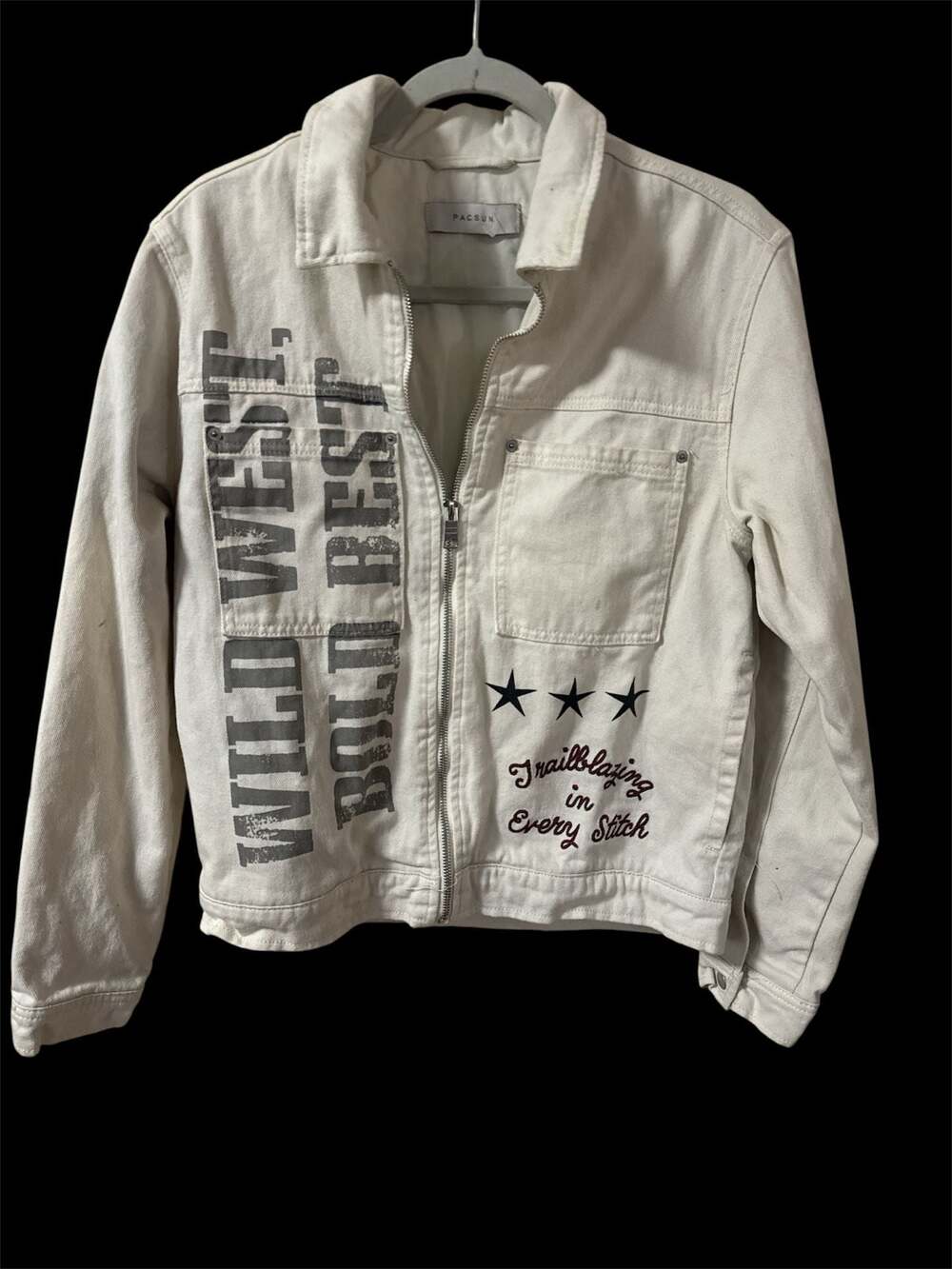 PacSun California Cowboy 'Wild West' Graphic Zip-Up Denim Jacket Size S